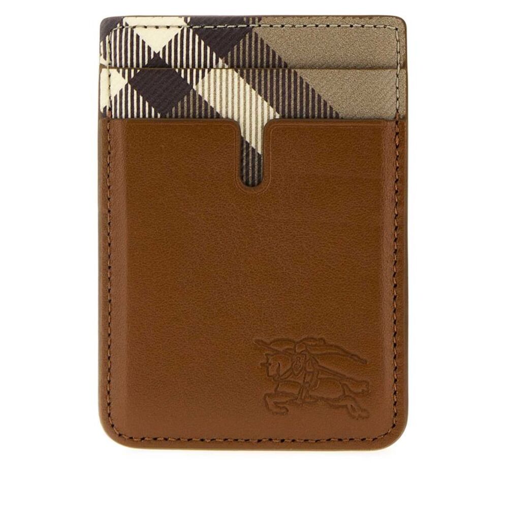 Burberry Men Brown Leather Pop Check Card Holder